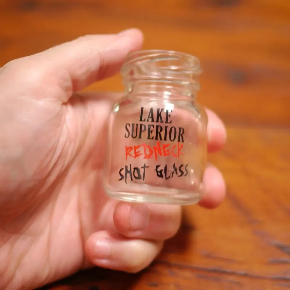 Lot of 4 LAKE SUPERIOR REDNECK Mini Mason Style Small Glass Shot Glasses